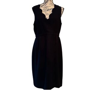 J. Crew Navy Blue Sleeveless Wrap Scalloped Crepe Classic V Neck Dress | 10
